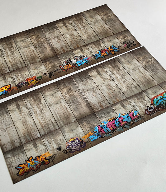 Dekorbögen gealterte Betonwand mit Graffiti Set 2 Spur H0 13,8cm x 29,7cm
