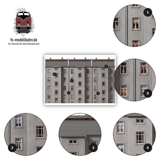 Model Railway Backdrop Set of 3 Stickers Building Rear Facades H0 Scale 1:87