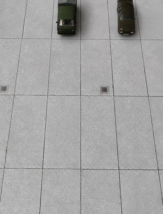 2er Set Dekorbögen Betonplattenboden für Kasernen und Gewerbe in Spur H0