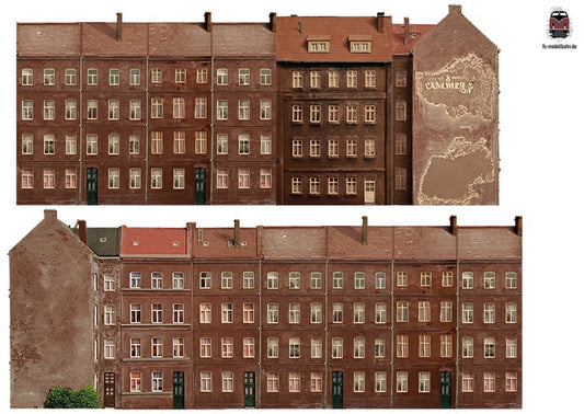 Modellbahnhintergrund in Spur N in 1 zu 160 in 51cm Breite Hinterhofgebäude