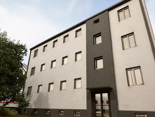 Mehrfamilienhaus als Reliefgebäude Lasercut Bausatz Spur H0 1zu87