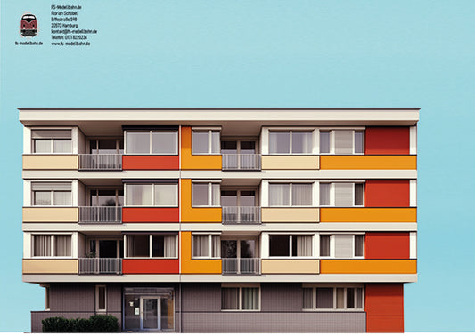 Modellbahnhintergrund 60er Jahre Mehrfamilienhaus Typ 2 für Spur H0 1zu87