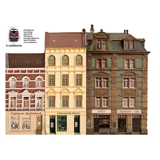 Modellbahnhintergrund Altbauten Fassadenfronten Eckmodul rechts Spur H0 1zu87