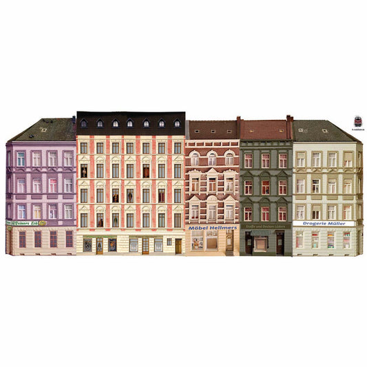 Modellbahnhintergrund Altbauten Fassadenfronten 2er Set Spur H0 1zu87