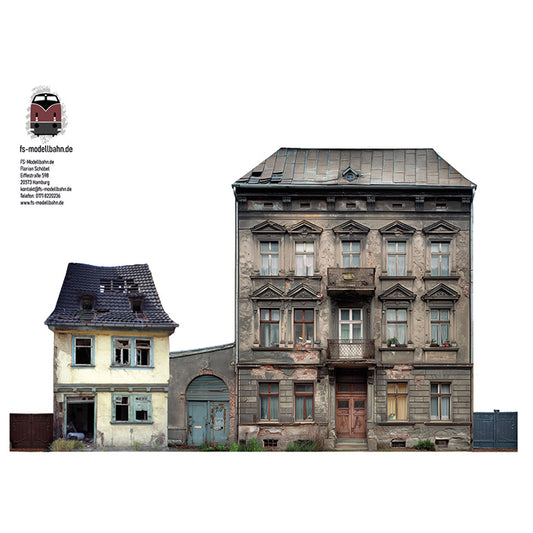 Modellbahnhintergrund DDR Gebäude zur Wendezeit Motiv 2 für Spur H0 1zu87