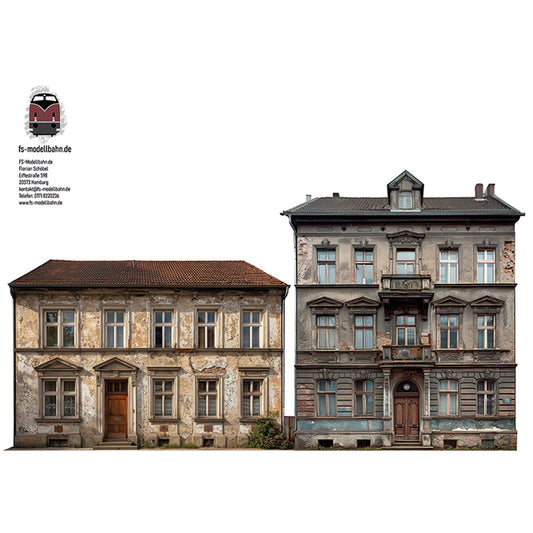 Modellbahnhintergrund DDR Gebäude zur Wendezeit Motiv 3 für Spur H0 1zu87