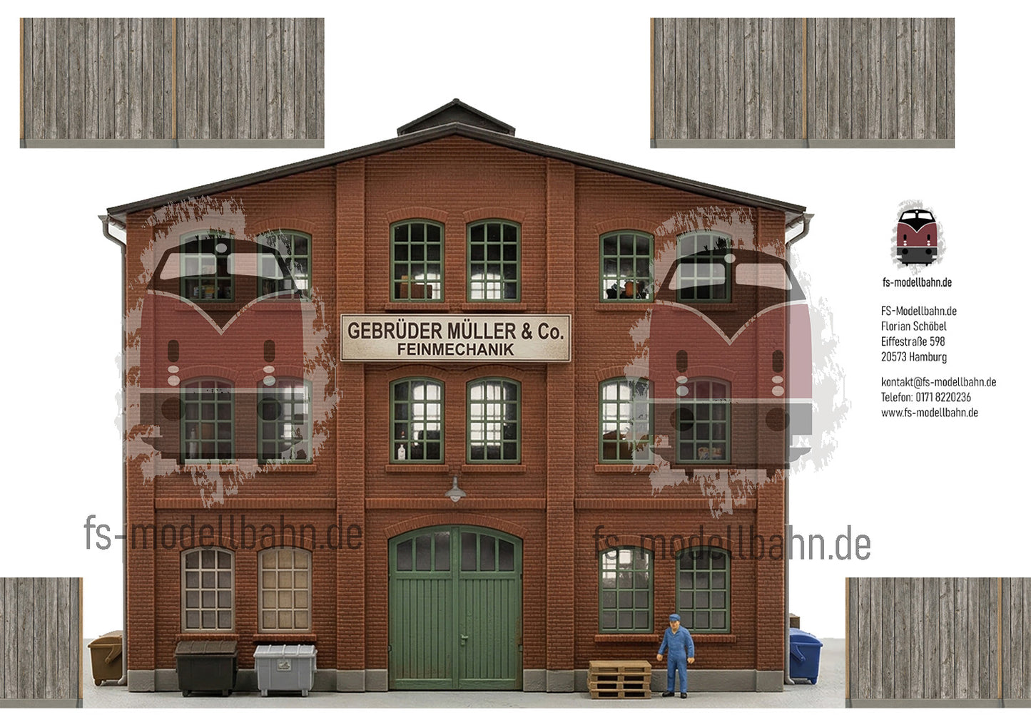 Modellbahnhintergrund 2er Set Gewerbe mit Fabrik und Metallverarbeitung Spur H0 1zu87