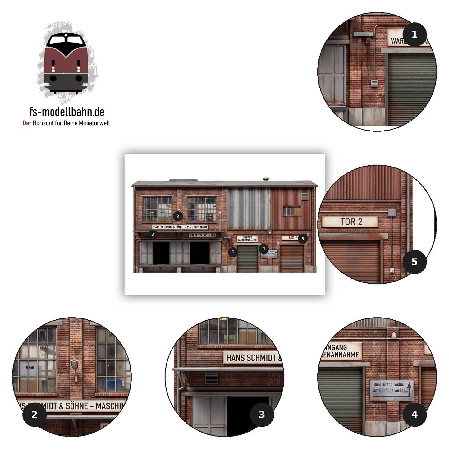 Modellbahnhintergrund altes Gewerbegebäude Maschinenbau Hans Schmist Spur H0 1zu87 zum Download