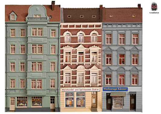 Modellbahnhintergrund Altbauten Fassaden Modul Ergänzungsbogen 2 Spur H0 1zu87