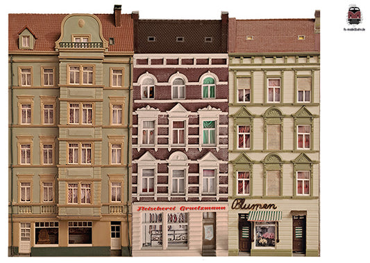 Modellbahnhintergrund Altbauten Fassaden Modul Ergänzungsbogen 3 Spur H0 1zu87