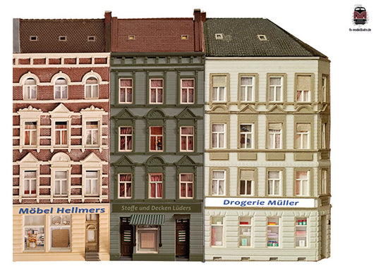 Modellbahnhintergrund Altbauten Fassaden Modul Gebäudeecke rechts Spur H0 1zu87
