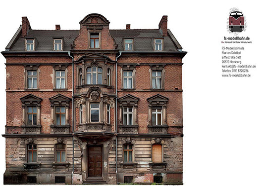 Modellbahnhintergrund Altbau mit vier Geschossen Spur H0 1zu87 zum Download