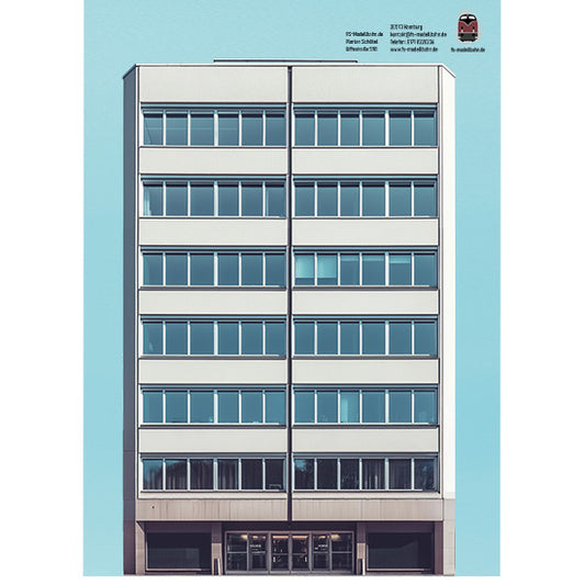 Modellbahnhintergrund Bürogebäude mit sieben Etagen Typ 1 Spur H0 1zu87