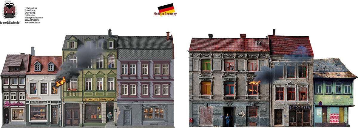 Model railway background 60s 3 apartment buildings as a set for gauge H0 1:87