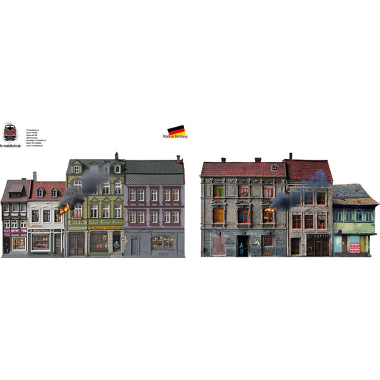 Modellbahnhintergrund Actionkulissen Gebäudebrand im Set für Spur H0 1zu87