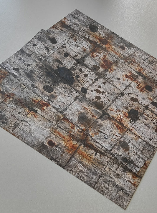 2er Set Dekorbögen Betonplattenboden mit drastischen Alterungen Spur H0