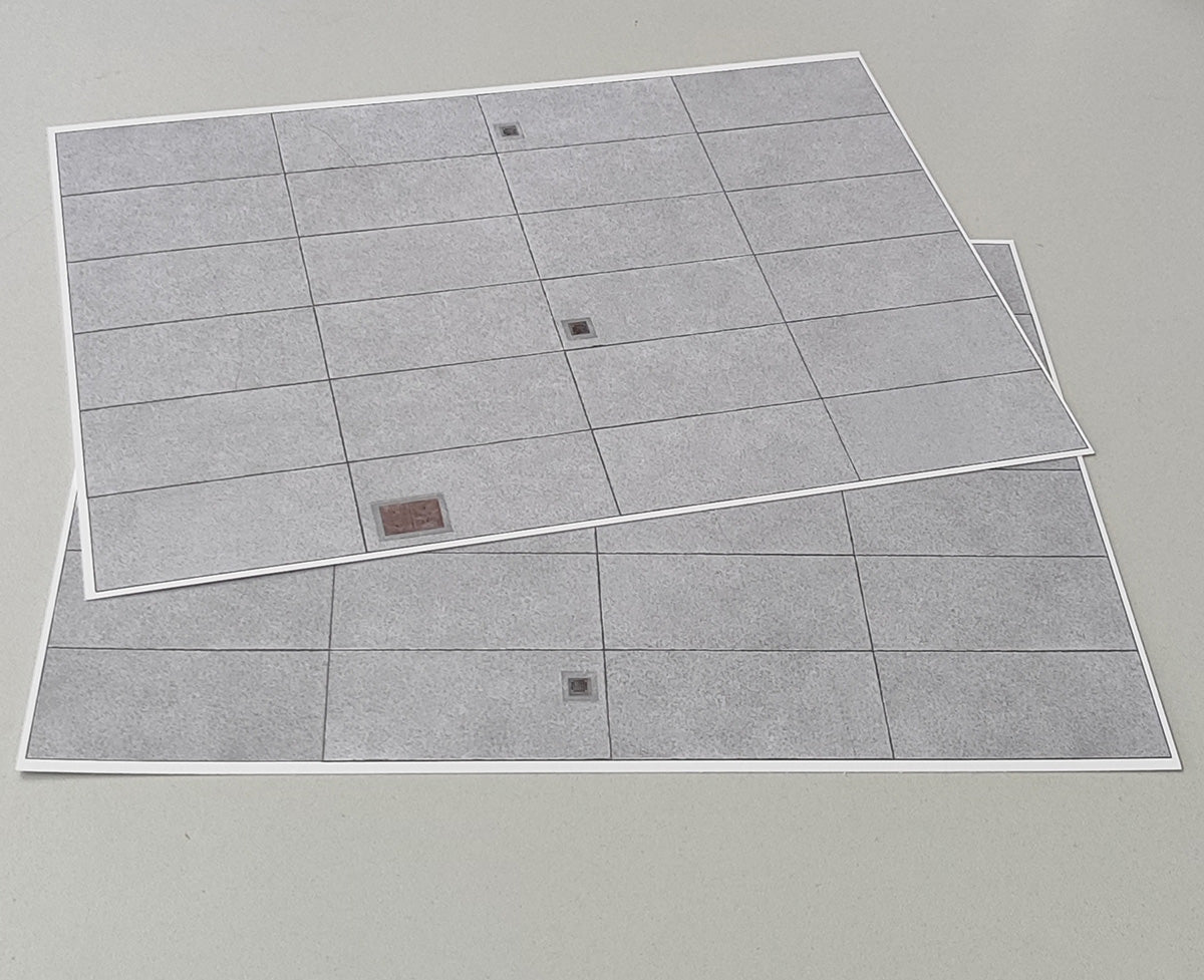 2er Set Dekorbögen Betonplattenboden für Kasernen und Gewerbe in Spur H0 | DB00000129