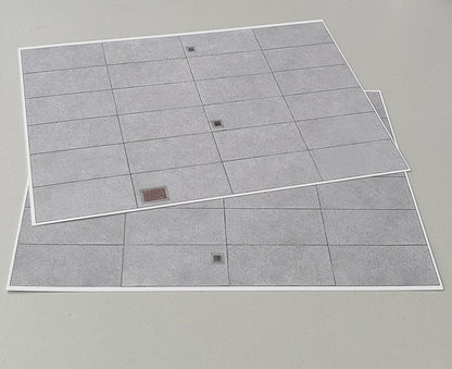 2er Set Dekorbögen Betonplattenboden für Kasernen und Gewerbe in Spur H0