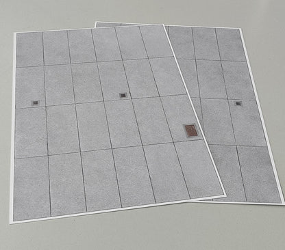 2er Set Dekorbögen Betonplattenboden für Kasernen und Gewerbe in Spur H0