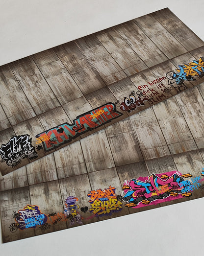 Dekorbögen gealterte Betonwand mit Graffiti Set 1 Spur H0 13,8cm x 29,7cm