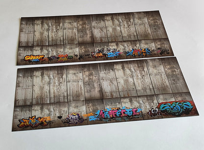 Decorative Arches Aged Concrete Wall with Graffiti Set 2 H0 Gauge 13.8cm x 29.7cm