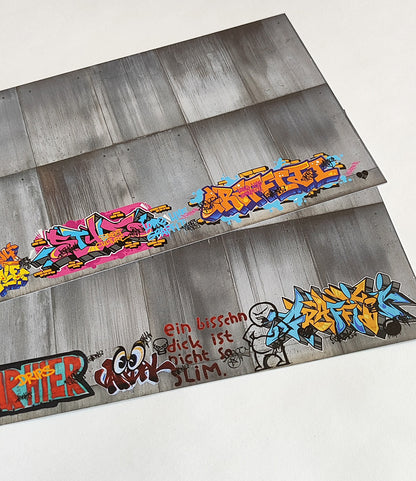 Dekorbögen moderne Betonwand mit Graffiti Set 2 Spur H0 13,8cm x 29,7cm
