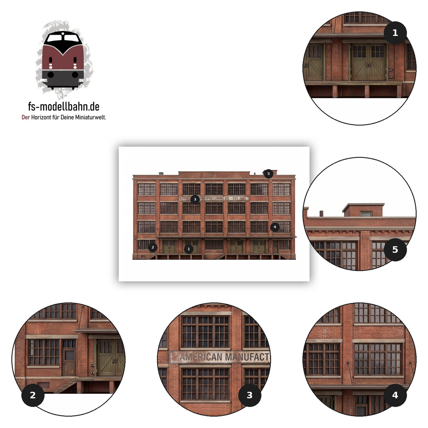 Modellbahnhintergrund Fabrikgebäude zweiteilig 4-geschossig Fabrik American Manufacturing CO Maßstab H0 1:87 zum download
