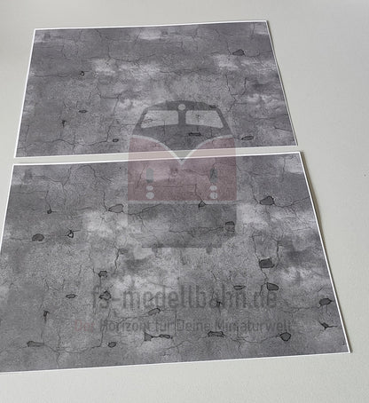 2-piece Decorative Sheets dark asphalt with cracks and patches in H0 gauge