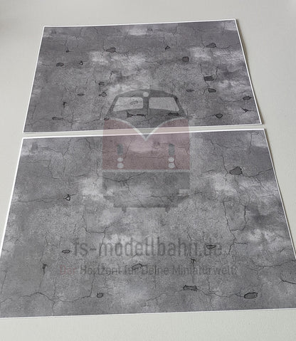 2-piece Decorative Sheets dark asphalt with cracks and patches in H0 gauge
