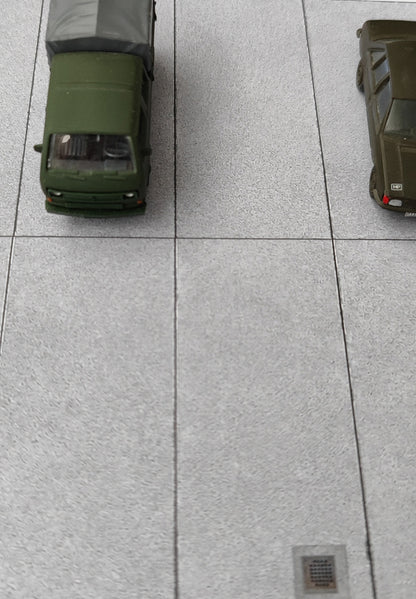 2er Set Dekorbögen Betonplattenboden für Kasernen und Gewerbe in Spur H0