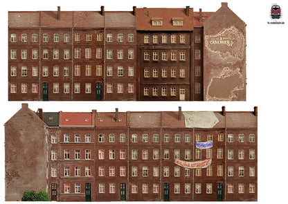 Model railway background with squatter house in N scale in 1 to 160 in 51cm width backyard building