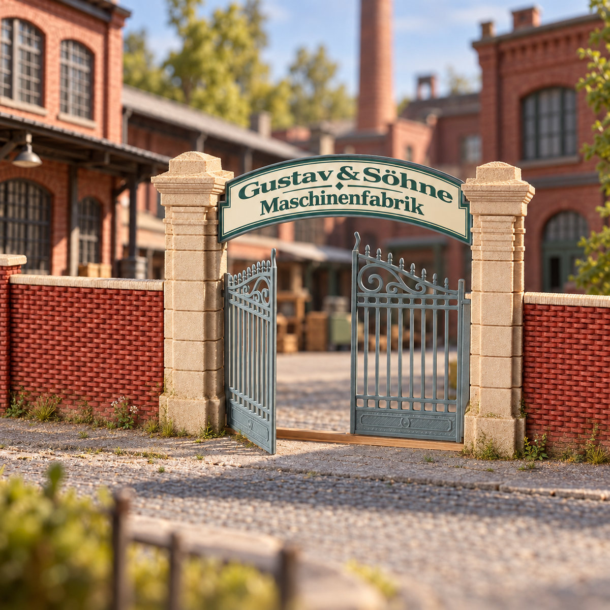 Factory Gate for Brick Walls with Cement Capping for Industrial Sites or Engine Sheds, H0 Scale
