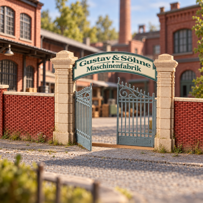 Factory Gate for Brick Walls with Cement Capping for Industrial Sites or Engine Sheds, H0 Scale