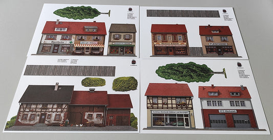 Model Railway Backdrop 4-Piece Set Farm and Rural Retail with a Car Dealership H0 Gauge 1:87