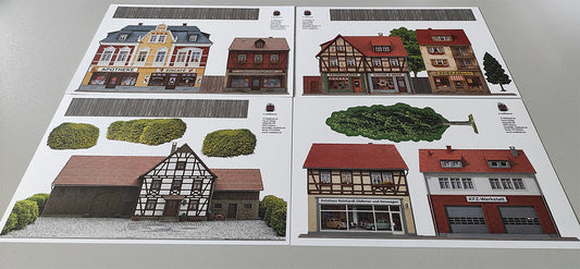 Model Railway Background 4-piece set Half-timbered Farm and Rural Retail H0 scale 1:87
