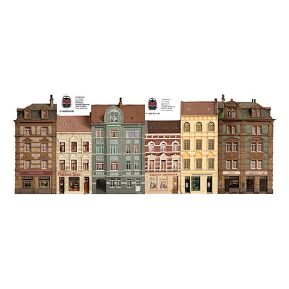 Model railway background 60s 3 apartment buildings as a set for gauge H0 1:87