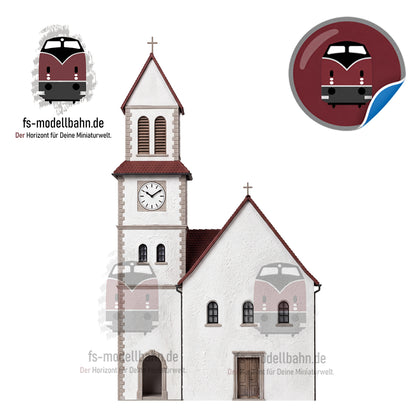 Modellbahnhintergrund 2er Set Aufkleber Fachwerk und Kirche Spur H0 1zu87
