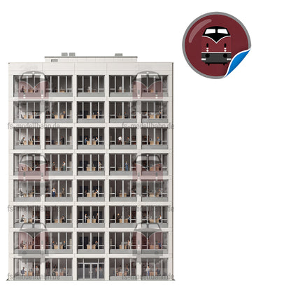 Modellbahnhintergrund Aufkleber breites Hochhaus mit 8 Geschossen Spur H0 1zu87