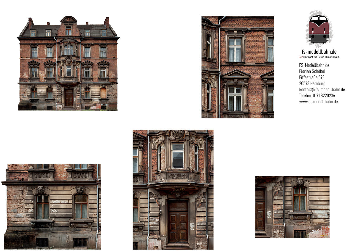 Modellbahnhintergrund Altbau mit vier Geschossen Spur H0 1zu87 zum Download