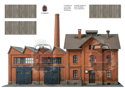 Modellbahnhintergrund 2er Set Gewerbe mit Fabrik und Metallverarbeitung Spur H0 1zu87