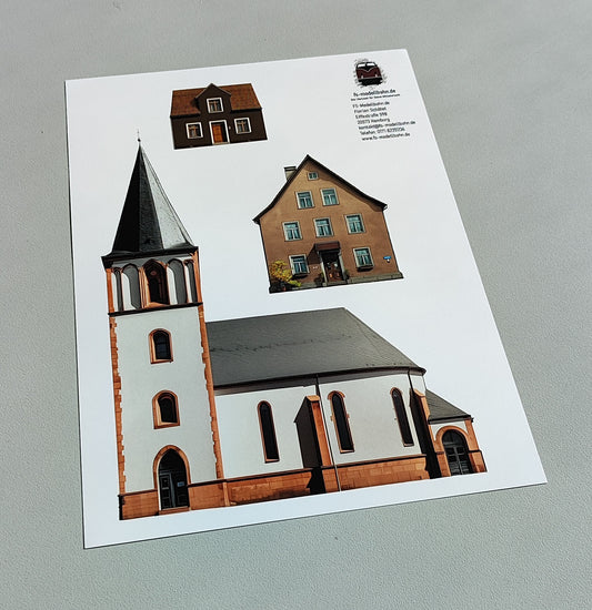 Model railway background in N gauge in 1 to 160 in 51cm width backyard building | FS-Modellbahn