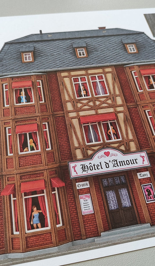 Model railway backdrop Old buildings Facade fronts Red light district Gauge H0 1:87