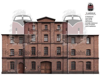 Modellbahnhintergrund altes Industriegebäude mit Nebengebäuden Spur H0 1zu87 zum Download