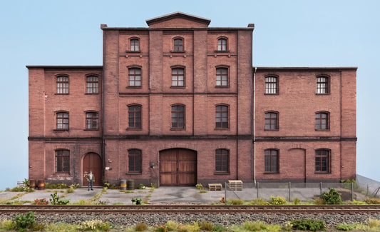 Model railway background old industrial building with outbuildings H0 scale 1to87 for download