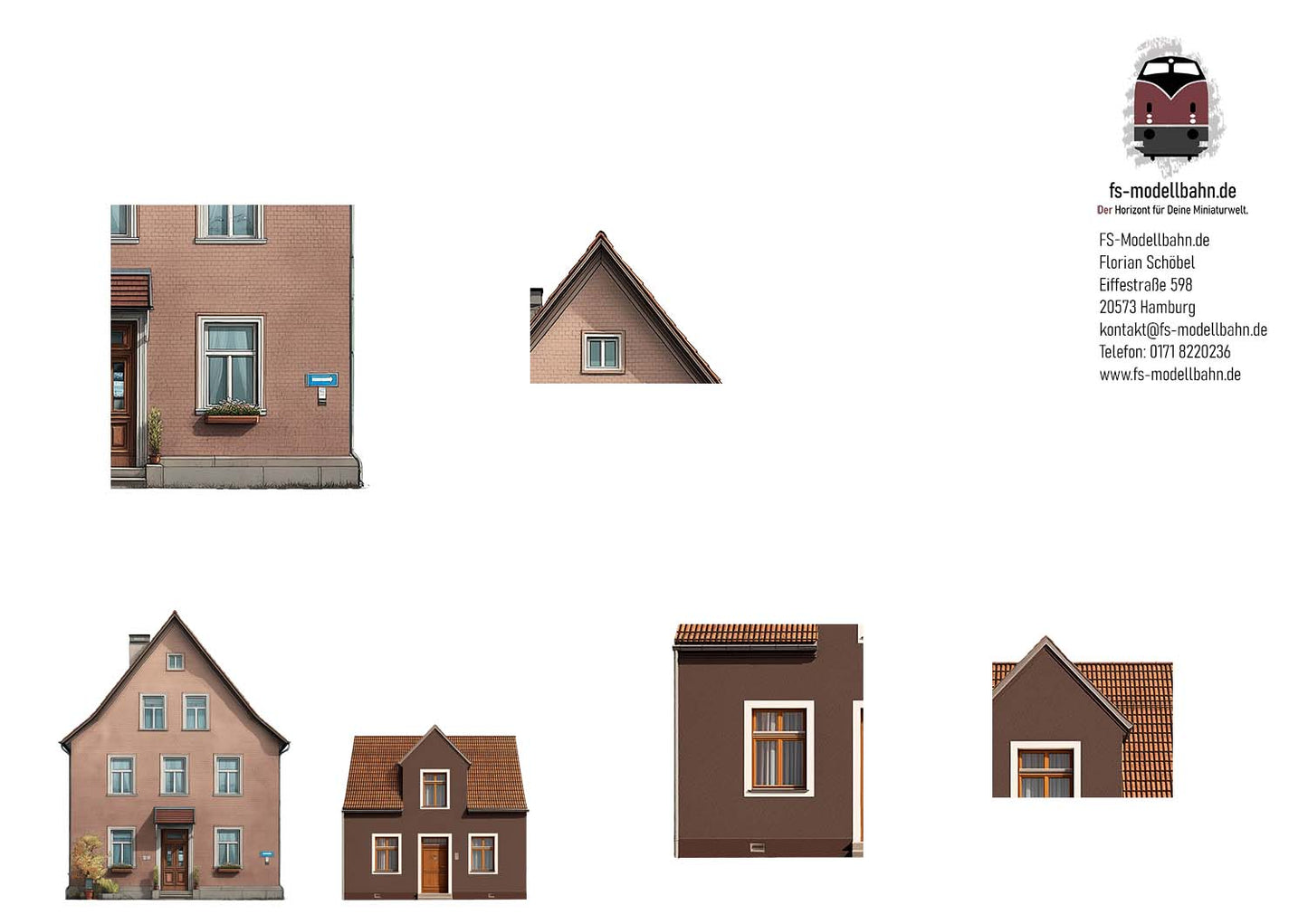 Modellbahnhintergrund zwei braune Häuser auf dem Land Spur H0 1zu87 zum Download