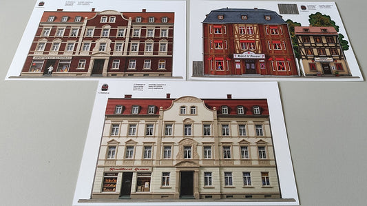 Model Railway Background 3-Piece Set Red Light District and Wilhelminian Era Apartment Buildings H0 Scale 1:87