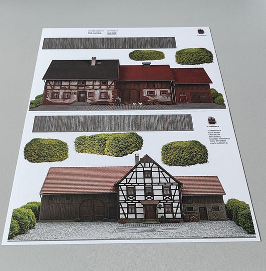 Model railway background 2-piece set Farms for rural scenes H0 gauge 1:87