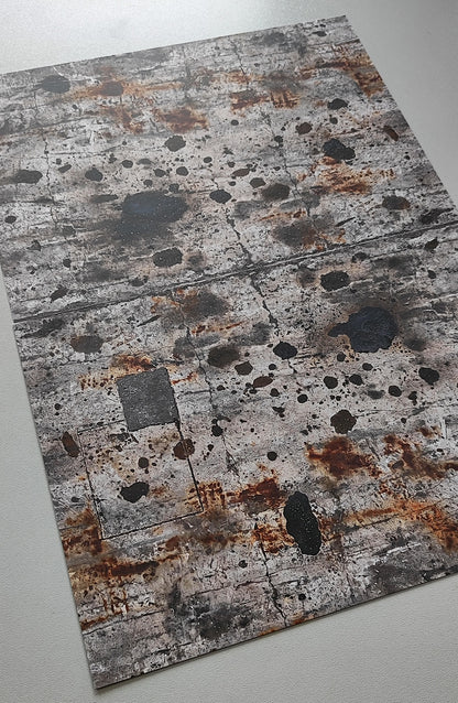 Set of 2 Decor Sheets Concrete Floor with Oil Stains and Rust Marks H0 Scale