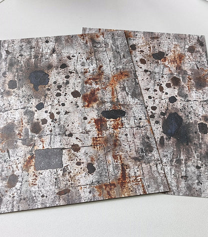 Set of 2 Decor Sheets Concrete Floor with Oil Stains and Rust Marks H0 Scale
