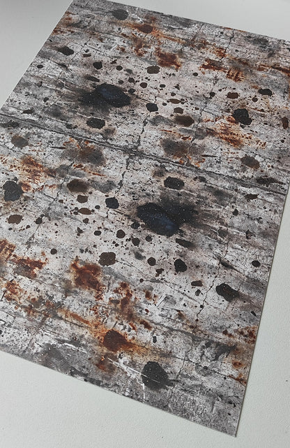 Set of 2 Decor Sheets Concrete Floor with Oil Stains and Rust Marks H0 Scale
